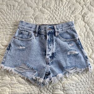 PacSun Light Blue Ripped High-Rise Denim Shorts